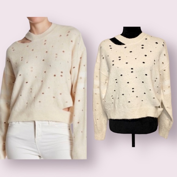 Topshop Distressed Shredded Cropped Sweater Intentional Holes Cream Size 4 Small - Picture 1 of 16
